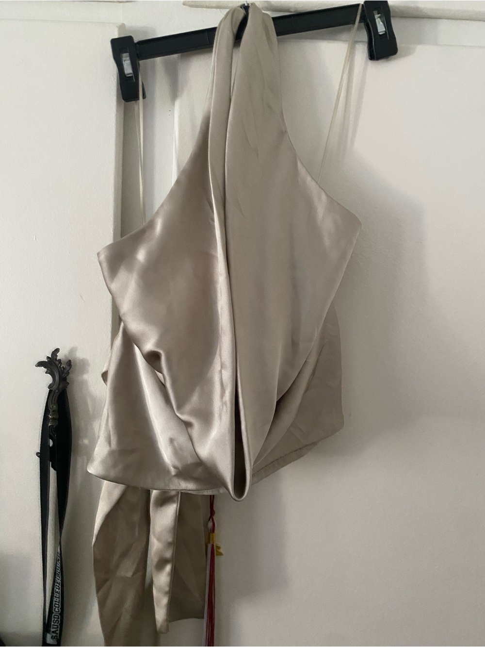 Zara Satin Draped Halter Top in Taupe